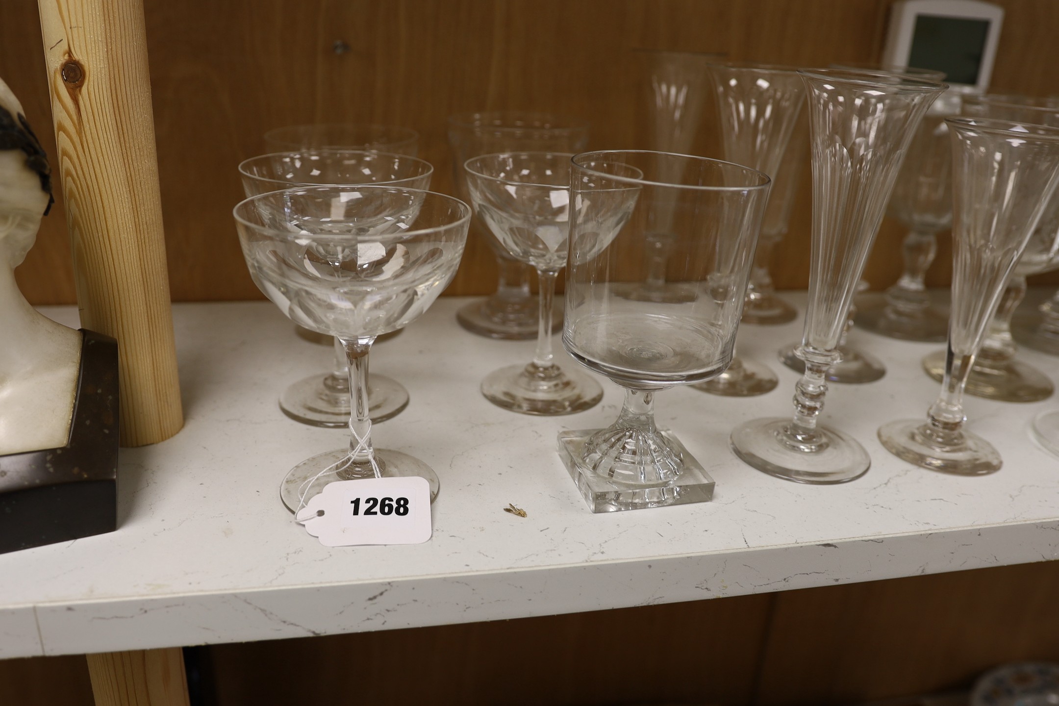 A group of ale and wine glasses including a 'lemon- squeezer' rummer (17)